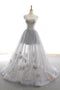 Unique Gray A Line Long Prom Dress With Butterfly, Gray Tulle Party Dress