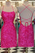 Spaghetti Straps Fuchsia Party Dress Sequins Short Homecoming Dress