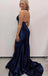 Trumpet Mermaid Dark Blue Halter Neck Long Evening Dress With Split