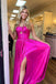 Long Prom Dress With Slit, Key Hole Gold Pleated Party Dress