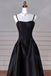 Simple Spaghetti Straps Black A Line Satin Long Prom Evening Dress