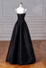 Simple Spaghetti Straps Black A Line Satin Long Prom Evening Dress