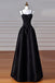 Simple Spaghetti Straps Black A Line Satin Long Prom Evening Dress