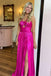 Long Prom Dress With Slit, Key Hole Gold Pleated Party Dress