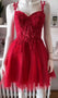 Straps Red A Line Lace Short Homecoming Dresses With Sequins