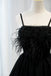 Unique Black Spaghetti Straps Tulle Short Homecoming Dress With Feather