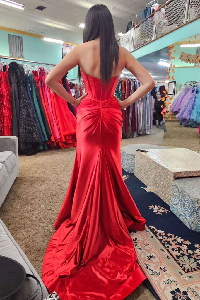 Sweetheart Burnt Orange Split Mermaid Long Prom Dress With Pleated