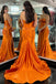 Sweetheart Burnt Orange Split Mermaid Long Prom Dress With Pleated