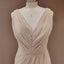 Cheap Off White V Neck Split Long Bridesmaid Dresses With Pleated