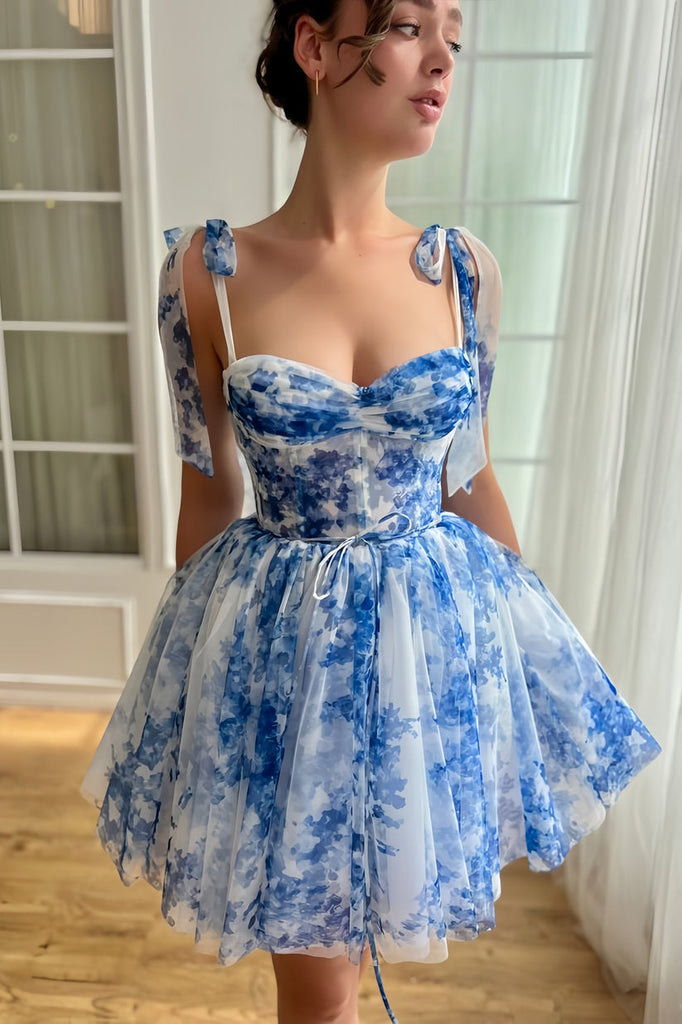 Sweetheart Blue A Line Short Homecoming Dress Ruched Party Dress