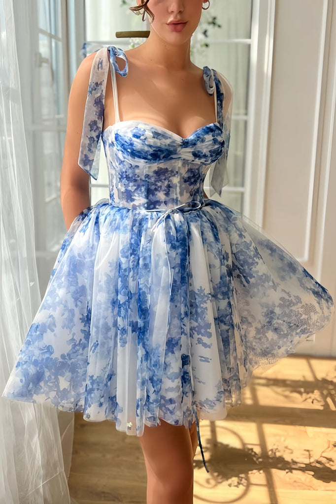 Sweetheart Blue A Line Short Homecoming Dress Ruched Party Dress