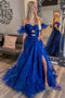 Sweetheart Royal Blue Keyhole Slit Long Prom Dress With Balloon Sleeves