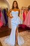 Sweetheart Ice Blue Long Prom Dress Tight Party Dress With Split