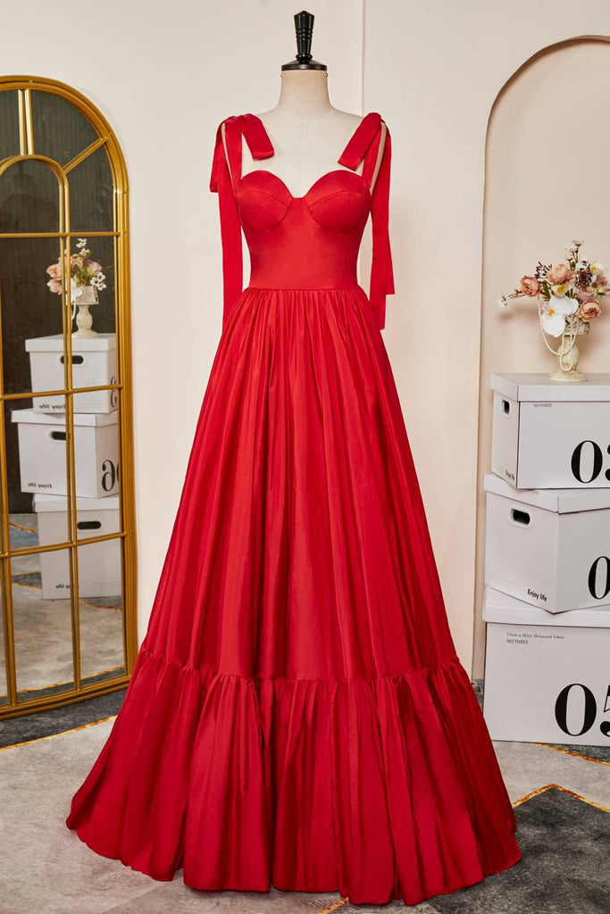 Sweetheart Red Corset A-Line Long Prom Dress With Tie Straps