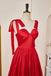 Sweetheart Red Satin A-Line Long Prom Dress With Tie Straps, Elegant Formal Gown