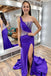 One Shoulder Purple Mermaid Beading Long Prom Dress With Slit