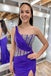 One Shoulder Purple Mermaid Beading Long Prom Dress With Slit