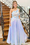 Princess Lilac One Shoulder 3D Flowers Long Prom Dress With Sequin