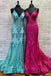 Mermaid Fuchsia V Neck Long Prom Dress With Embroidery Sequined