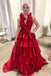 Halter Red Tiered Sleeveless Long Prom Dress With Pleated