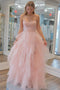 Sweetheart Light Pink Ruffle Tulle Prom Dress With Beading Sequins