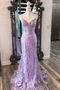 V Neck Lavender Mermaid Beading Long Prom Dress With Floral Appliques