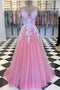 Unique Tulle A-Line Ball Dress Sleeveless Long Prom Dress With Appliques