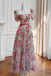 Classic Hot Pink Square Neck Tulle Long Prom Dress With Floral Embroidery