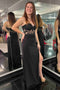 Sweetheart Black Mermaid Satin Long Prom Dress With Slit