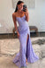 Off the Shoulder Lavender Sequin Ruched Mermaid Long Party Dress With Slit