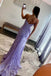 Off the Shoulder Lavender Sequin Ruched Mermaid Long Party Dress With Slit