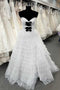 Sweetheart White Swiss Dot Party Gown With Layered, Strapless Prom Dress