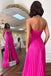 Sweetheart Hot Pink Slit Prom Dress With Pleated, Keyhole Evening Gown