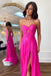 Sweetheart Hot Pink Slit Prom Dress With Pleated, Keyhole Evening Gown