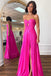 Sweetheart Hot Pink Slit Prom Dress With Pleated, Keyhole Evening Gown