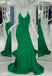 Straps Emerald Green V Neck Mermaid Sleeveless Long Prom Dress