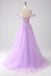 Off The Shoulder Lila A Line Applique Sequins Long Prom Dress With Split
