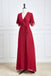 Chic Red A Line Short Sleeves V Neck Chiffon Long Bridesmaid Dress