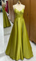 Sexy Yellow Spaghetti Straps A Line Satin Long Prom Evening Dress