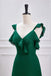 Straps Emerald Green V Neck Long Bridesmaid Dress With Ruffles