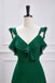 Straps Emerald Green V Neck Long Bridesmaid Dress With Ruffles