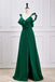 Straps Emerald Green V Neck Long Bridesmaid Dress With Ruffles