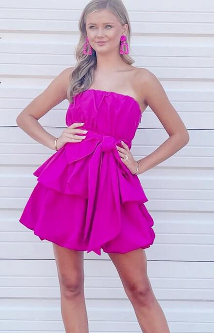 Strapless Pink A Line Short Homecoming Dress With Bowknot