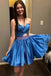 A Line Blue Sweetheart Satin Short Homecoming Dress With Beading