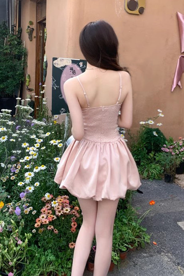 Spaghetti Straps Pink A Line Short Homecoming Dress With Flowers