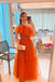 One Shoulder Orange Floor-Length Sleeveless Tulle Long Prom Dress