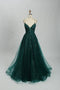 Embroidered Lace Forest Green Spaghetti Straps Floral Tulle Ball Gown With Sequin