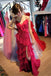 Spaghetti Straps Fuchsia Mermaid Slit Long Prom Dress With Ruffles