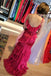 Spaghetti Straps Fuchsia Mermaid Slit Long Prom Dress With Ruffles