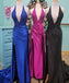 Mermaid Halter Lace Deep V Neck Long Prom Dress With Side Split